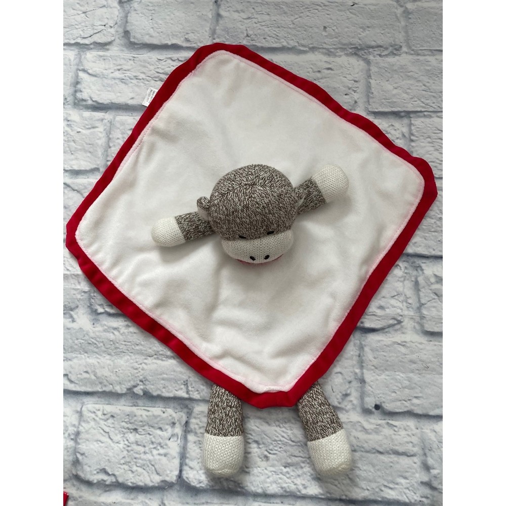BABY STARTERS SOCK Monkey Velour Satin Baby Security Blanket Lovey Rattle Toy